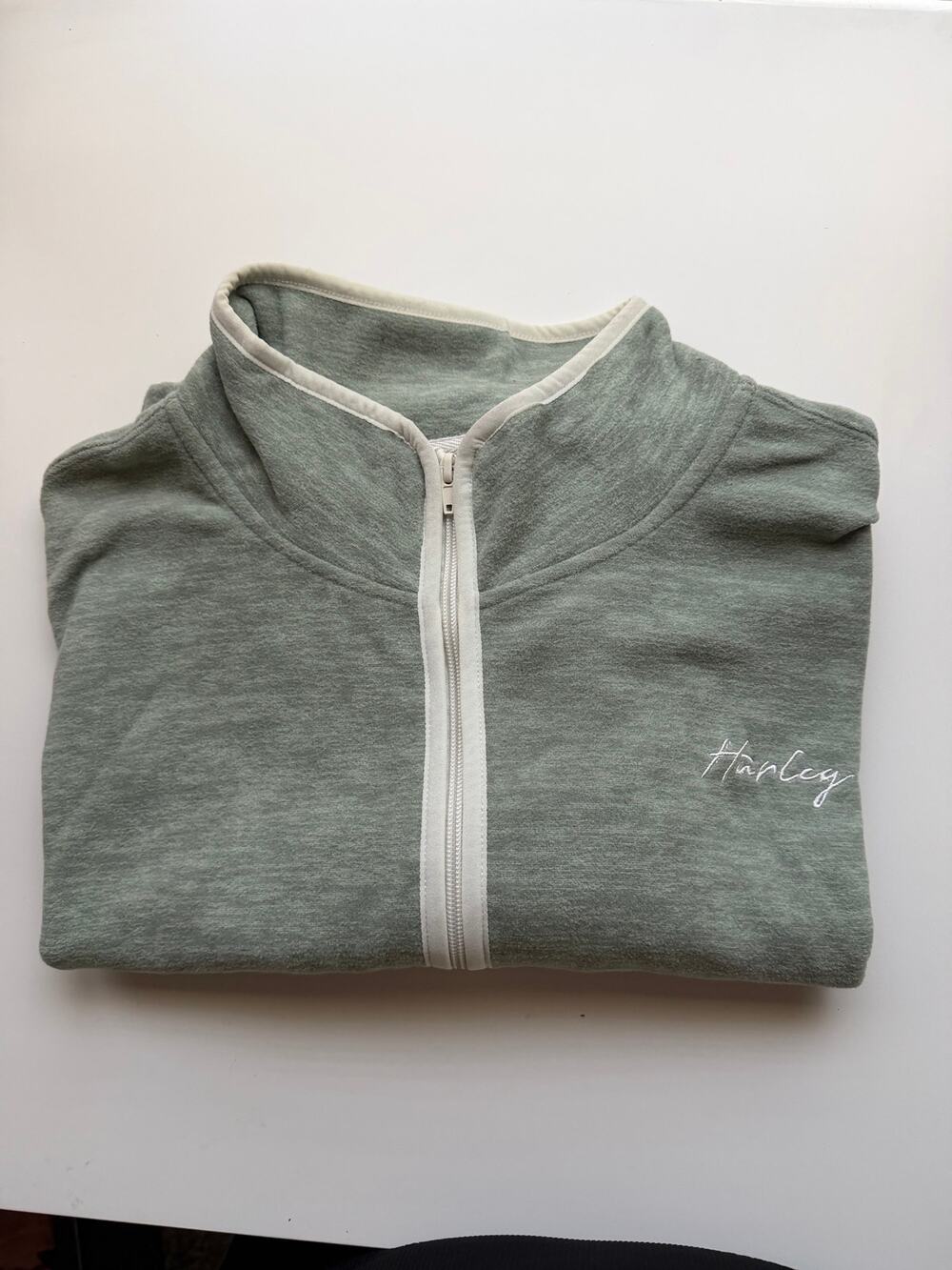 Hurley Women’s Cropped Quarter-Zip Pullover Sweatshirt | Sage Green | Size Large
